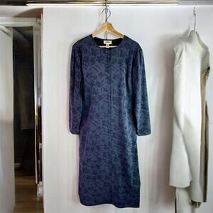 Talbots VTG Tag Women's 12 Gray Floral Long Sleeved Button Front Maxi Dress